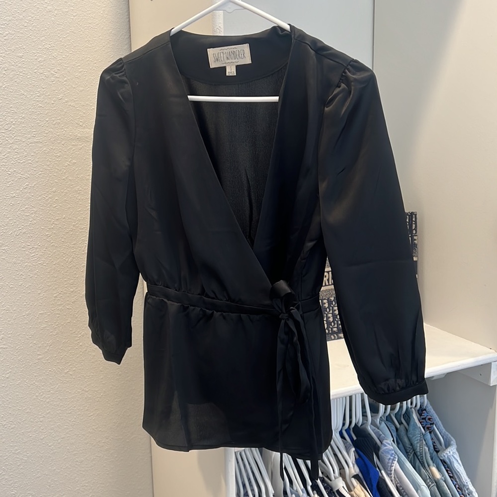 Black satin work blouse
